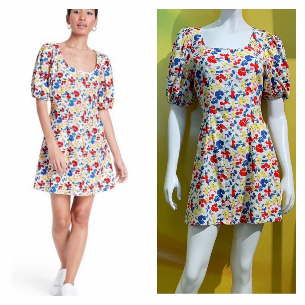RIXO Floral Short Sleeve Preppy Button-Up Coconut Girl Dress 10 - Picture 2 of 12